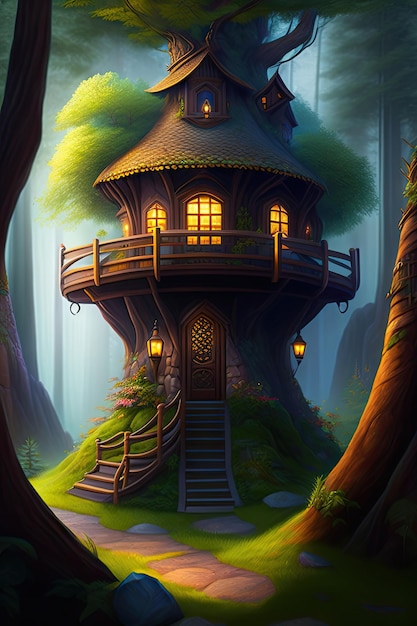 Boomhuis in een betoverd bos Fantasie vesting
