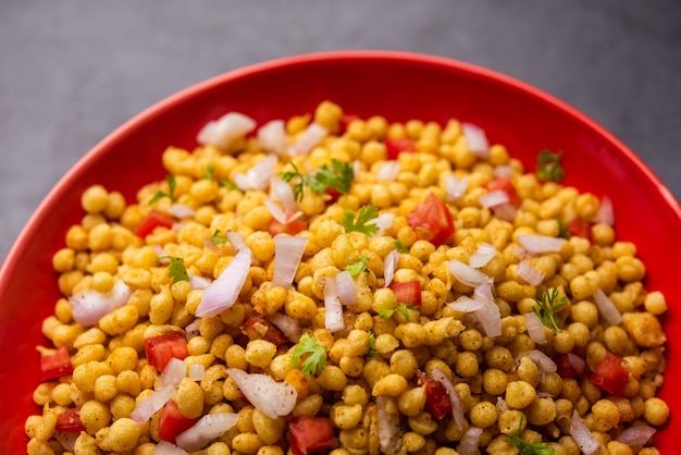 Boondi Chaat or Bundi Bhel, popular roadside snack item from India