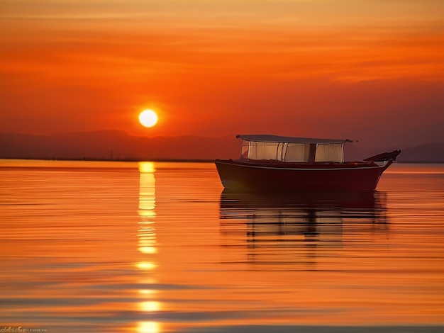 Boot bij zonsondergang