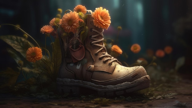 A boot with flowers growing out of it