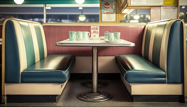 「the diner」と書かれた看板のあるブース