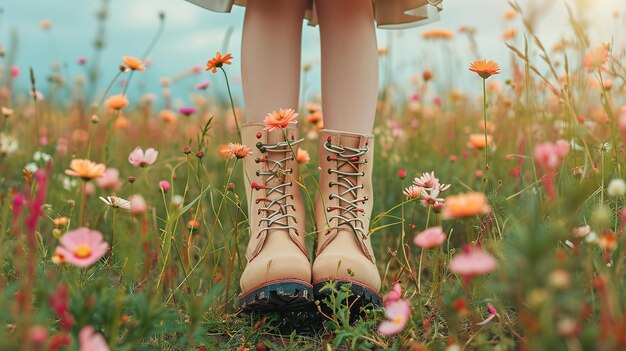 写真 花畑のブーツ