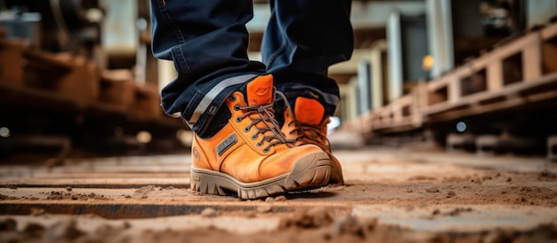 Boots safety worker at construction site