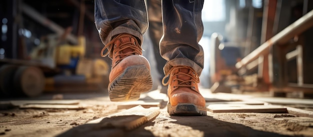 Boots safety worker at construction site