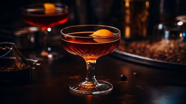 Boozy cold rye manhattan cocktail