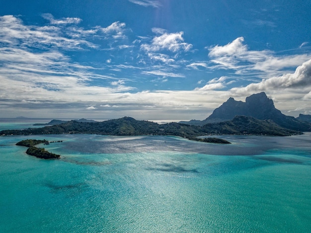 Bora Bora island french polynesia lagoon aerial view