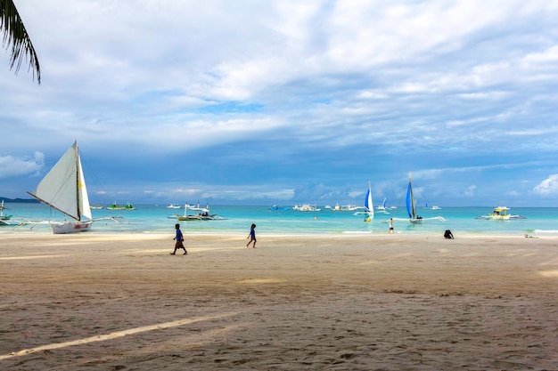 Boracay 18 SEP 2015 Philippines Morning Sailing at the famous White Beach of the Boracay Island Philippines