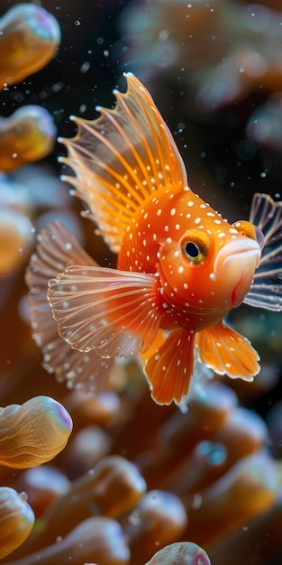 BOrange Clownfish swimming in Anemone