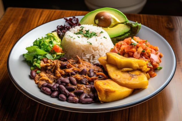 Bord Colombiaans eten met rijstbonen en vlees