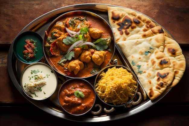 Bord Indiaas eten op houten tafel Generatieve AI