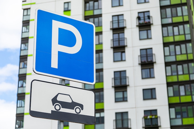 Foto bord van het parkeren van het voertuig