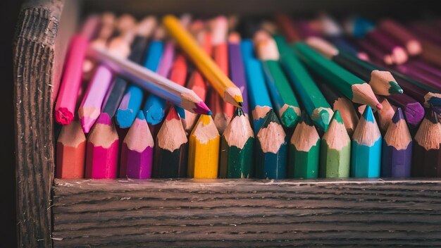 Border of an assortment of colourful pencils