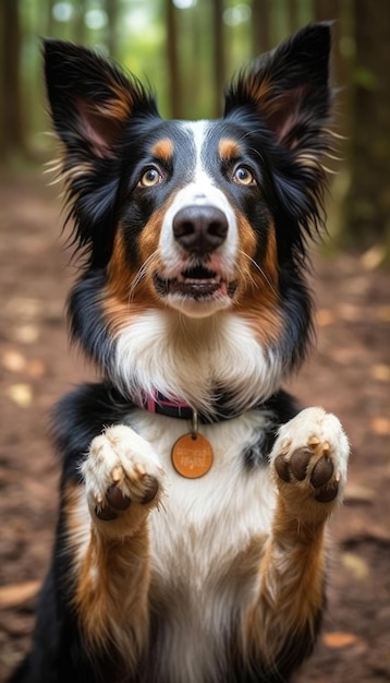 A border collie begging cutely with its paws is pictured Generative AI