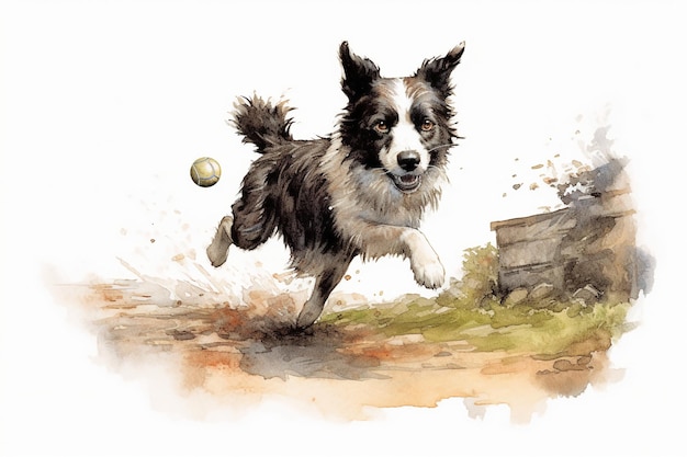 Border collie chasing a ball AI generative