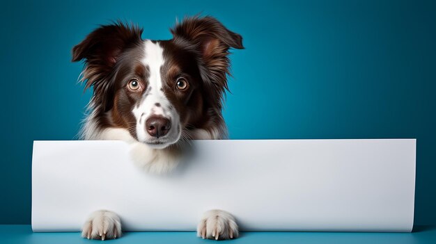 Border collie dog looking on bright pastel background advertisement banner card copy text space