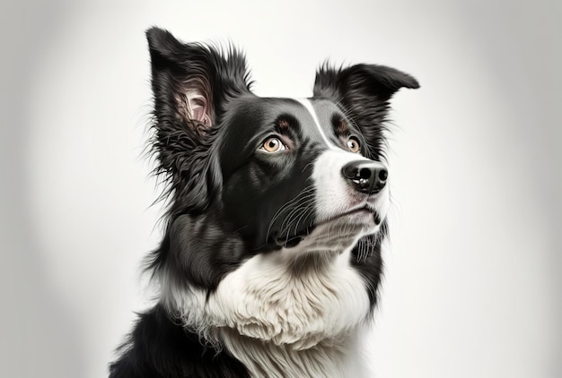 白い背景の肖像画に分離された驚きのボーダーコリー犬