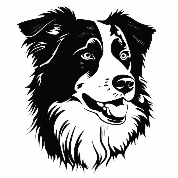 Border Collie Head Design Detailed Black And White Film Style