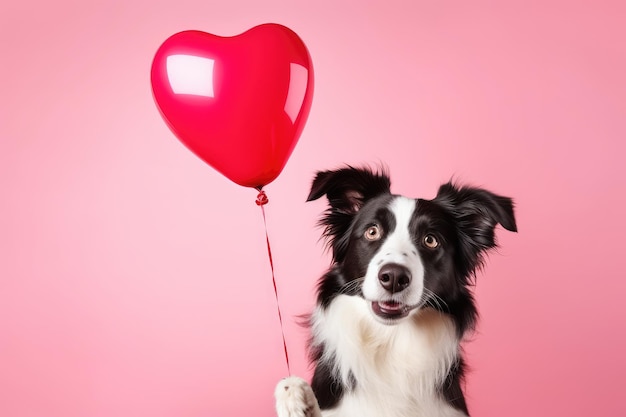 Border collie-hond met hartvormige ballon
