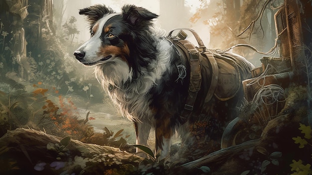 Border collie hond tolkienesque fantasie epische strijd Ai gegenereerde kunst