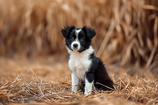 Border collie puppy in a stubblefield