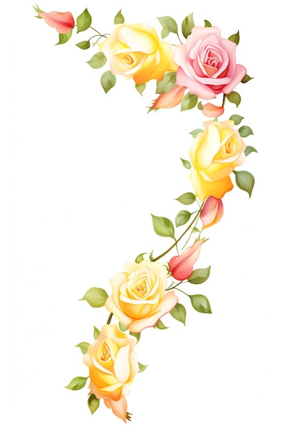 border corner minimalist shades of light pink and yellow color roses watercolor for summer events