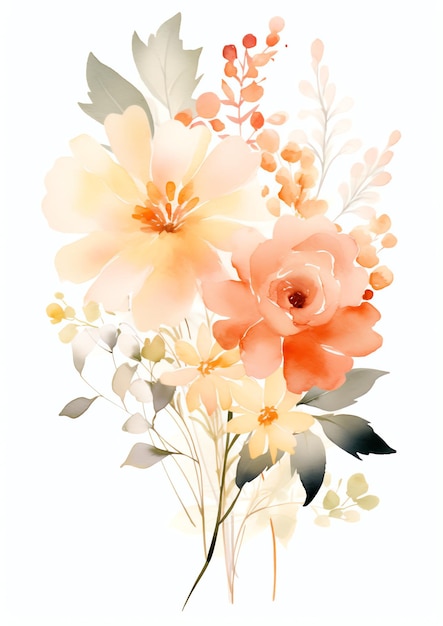 border element minimalist shades of light soft peachy orange blooms floral watercolor for summer