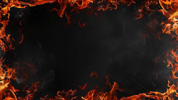 A border of flames on a black background