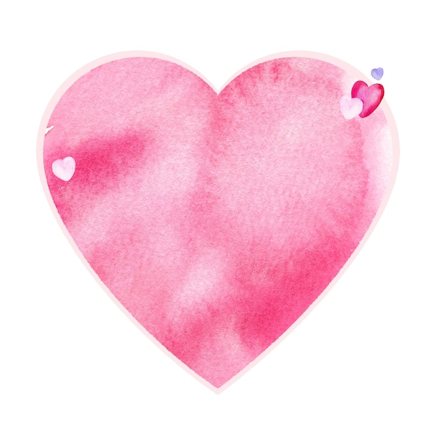 Border heart shape for Valentine day theme watercolour hand draw pink and lilac colour on white