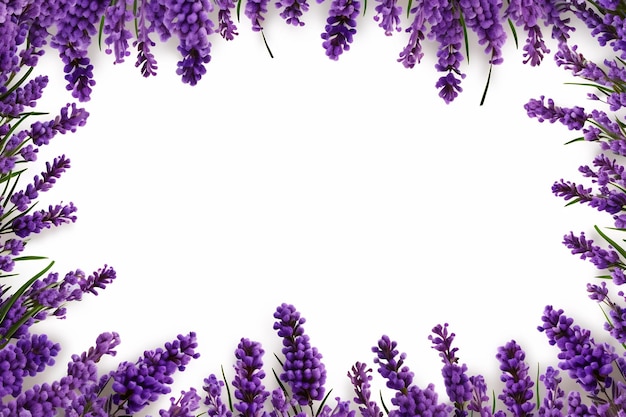 a border of lavender flowers with a white background