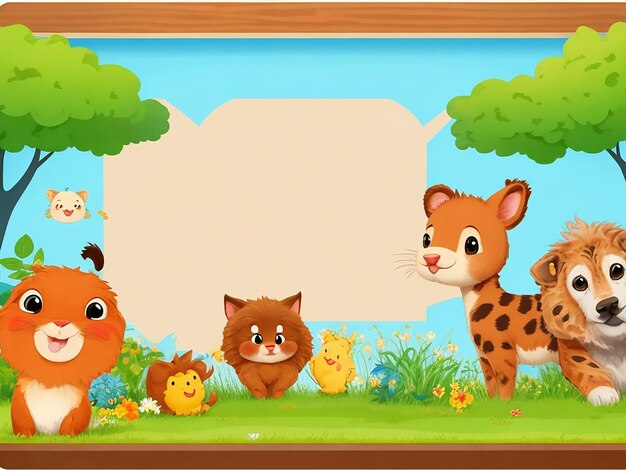 Photo border template at the class room with wilds and kids with happy face ai generated
