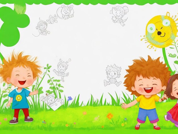 Border template with wilds and kids with happy face ai image
