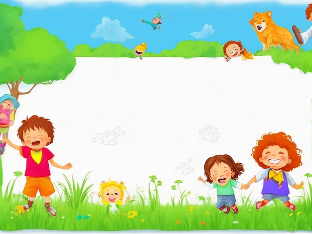 Border template with wilds and kids with happy face ai image