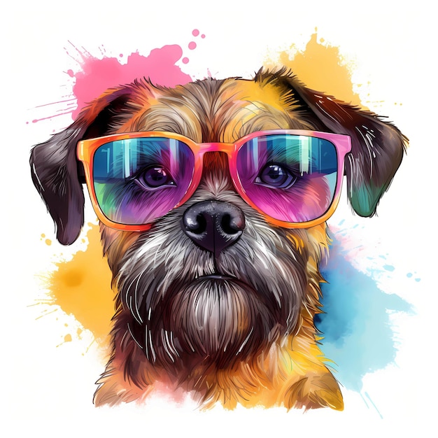 Border Terrier Cool Dog British Terrier Dog clipart Watercolor illustration Generative AI