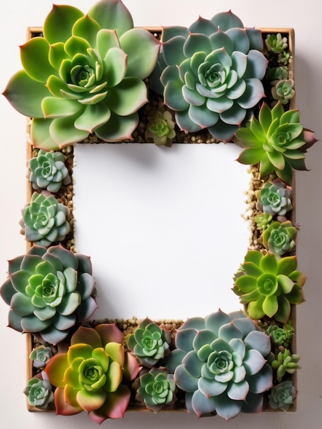 A border of vibrant green succulents surrounding an empty canvas