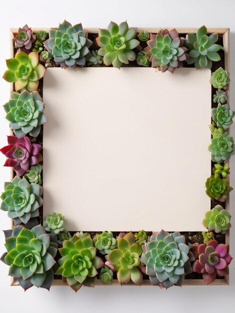 A border of vibrant green succulents surrounding an empty canvas