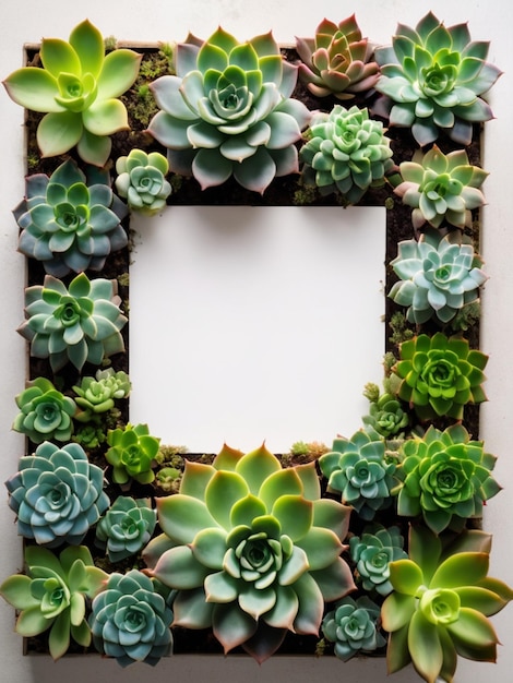 A border of vibrant green succulents surrounding an empty canvas