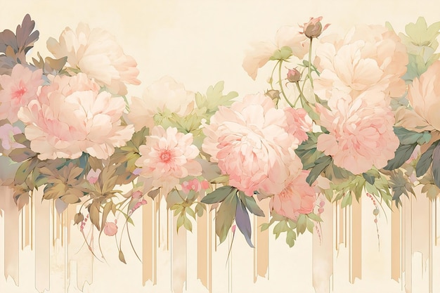 Border with pink flowers Generative AI