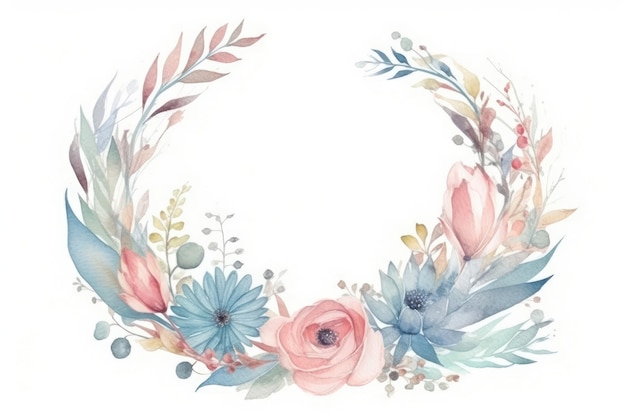 A border with watercolor pastel flowers and blooms is perfect for wedding decorations Generative AI