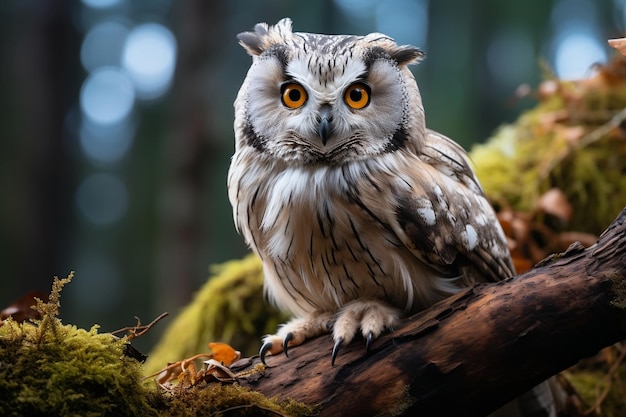 Boreal Owl Perched on Old Tree Trunk Generative AI