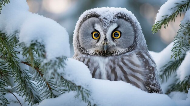 Boreal Owl in Winters Embrace Among Frosted Pines