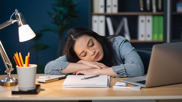 사진 bored woman sleeping at workplace