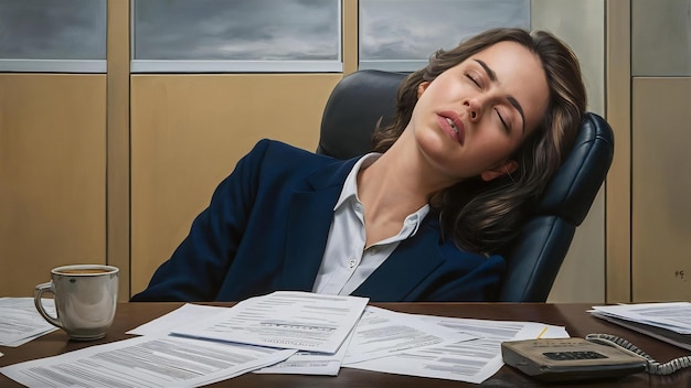 Bored woman sleeping at workplace