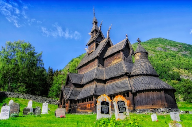 Borgund wooden church and the tombs