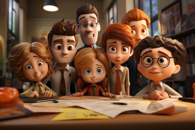 Photo boring and stress office meeting 3d cartoon concept