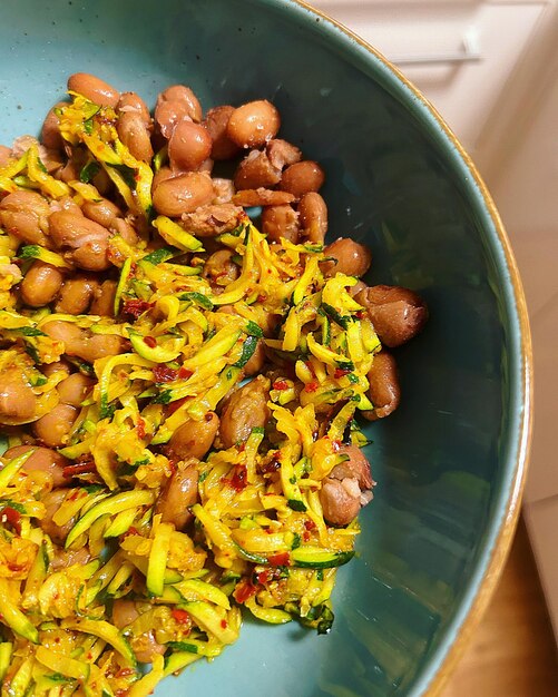 Borlotti bean salad grated zucchini with spicy pepper vegetable and bean salad vegetable mix spicy salad appetizer