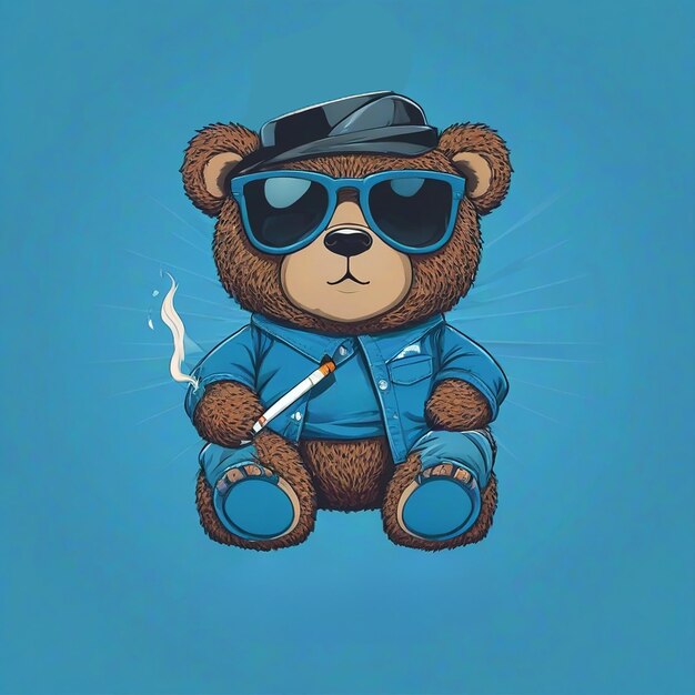 Photo born with style slogan with cool bear doll smoking cigarette vector illustration