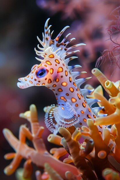 Photo bornate ghost pipefish on colorful coral reef