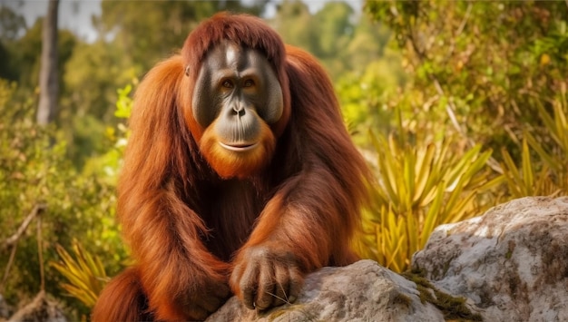bornean orangutan in the rocky habitat Beautiful and cute creature variation 4