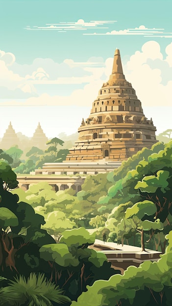 Borobudur Tempel Yogyakarta Java Indonesië Landschap illustratie vector