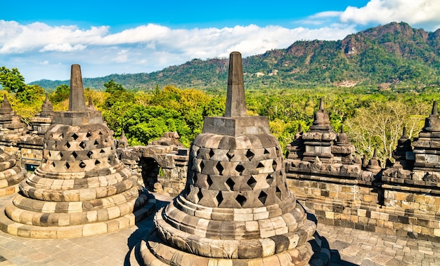 中部ジャワのボロブドゥール寺院。インドネシアで